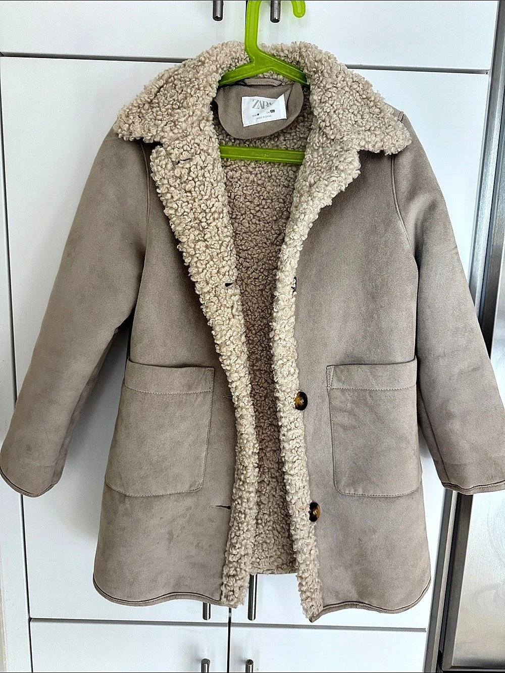 Zara Kids Faux Suede Shearling Coat in Brown Size 8